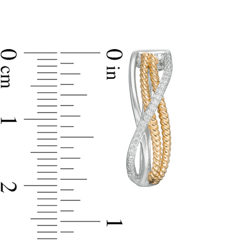 Main Image 2 of 0.10 CT. T.W. Diamond Crossover Hoop Earrings in Sterling Silver and 14K Gold Plate