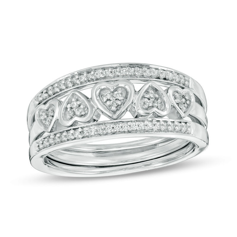 Main Image 1 of Convertibilities 0.16 CT. T.W. Diamond Heart Three-in-One Ring in Sterling Silver