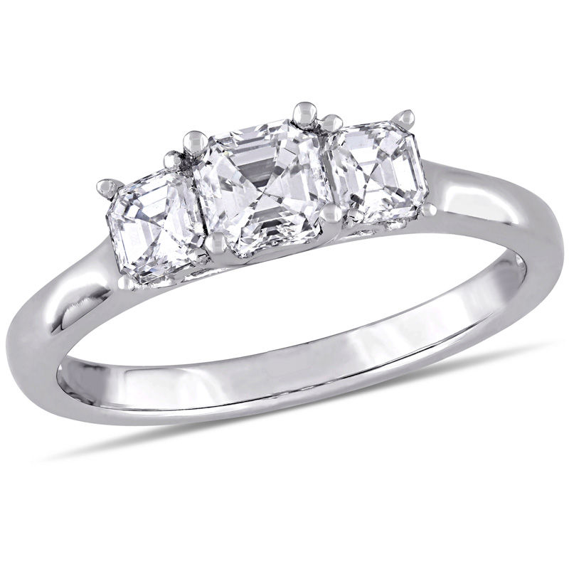 1.00 CT. T.W. Asscher-Cut Diamond Three Stone Engagement Ring in 14K White Gold (VS2/H)