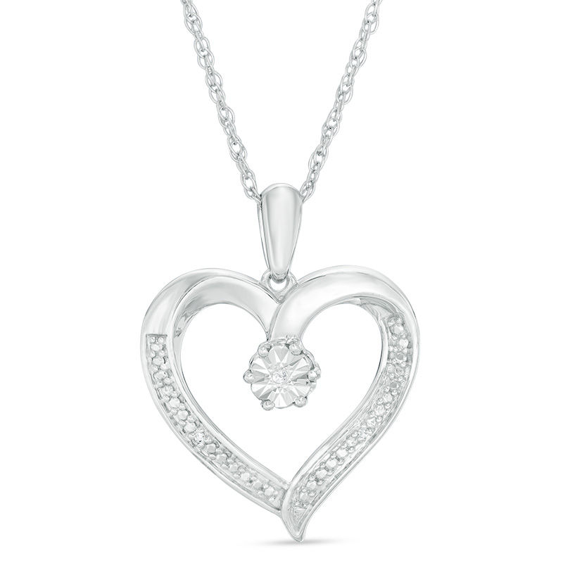 Diamond Accent Beaded Heart Pendant in Sterling Silver|Peoples Jewellers