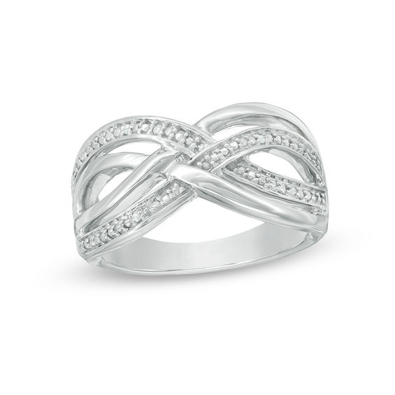 Diamond Accent Layered Crossover Ring in Sterling Silver | Peoples ...
