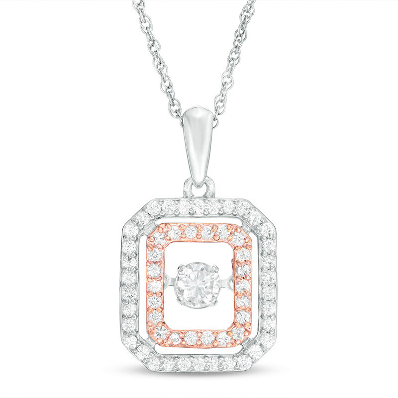 Unstoppable Love™ 4.0mm Lab-Created White Sapphire Octagon Frame Pendant in Sterling Silver and 14K Rose Gold