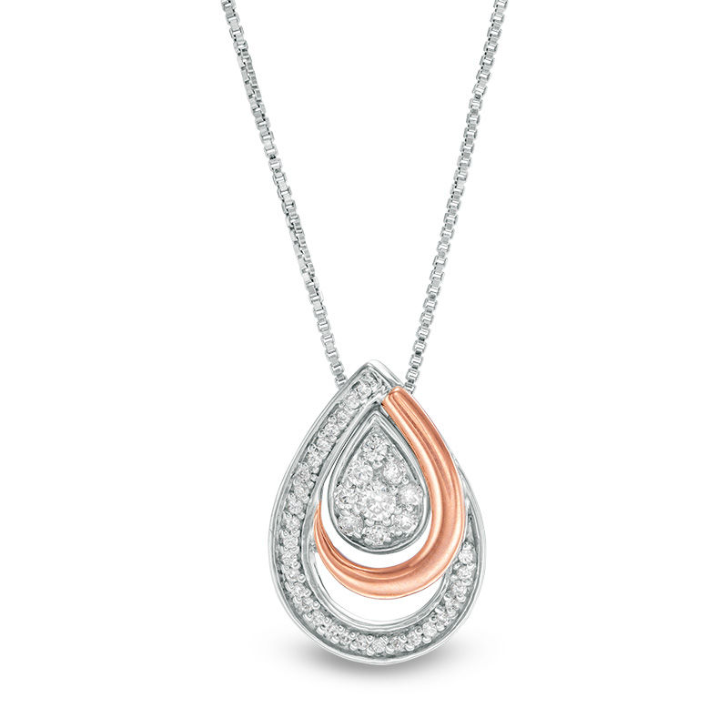 Convertibilities 0.20 CT. T.W. Composite Diamond Teardrop Three-in-One Pendant in 10K Two-Tone Gold