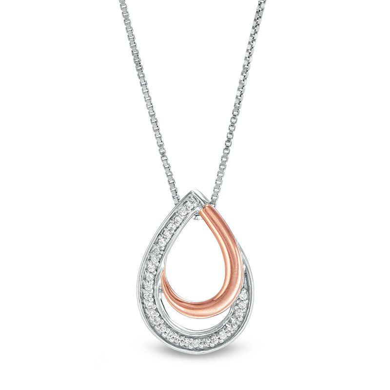 Main Image 3 of Convertibilities 0.20 CT. T.W. Composite Diamond Teardrop Three-in-One Pendant in 10K Two-Tone Gold