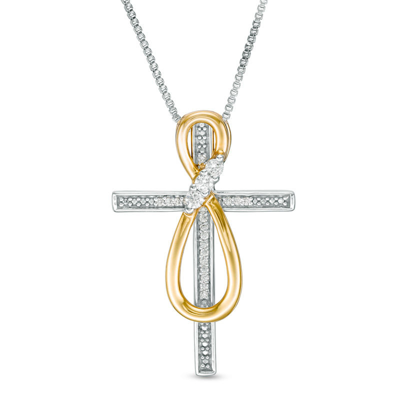 Convertibilities 0.13 CT. T.W. Diamond Infinity Cross Three-in-One Pendant in Sterling Silver and 10K Gold