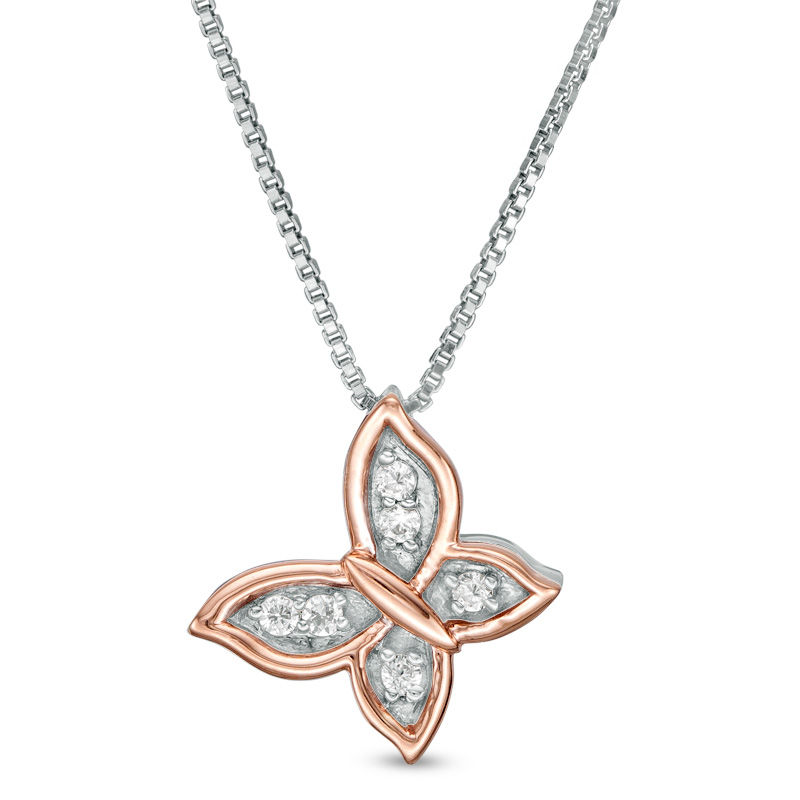 Convertibilities 0.13 CT. T.W. Diamond Butterfly Three-in-One Pendant in Sterling Silver and 10K Rose Gold