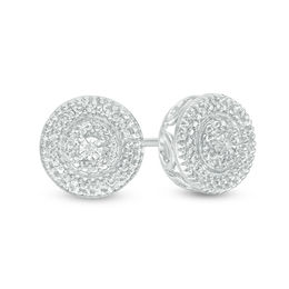 Diamond Accent Double Beaded Frame Stud Earrings in Sterling Silver