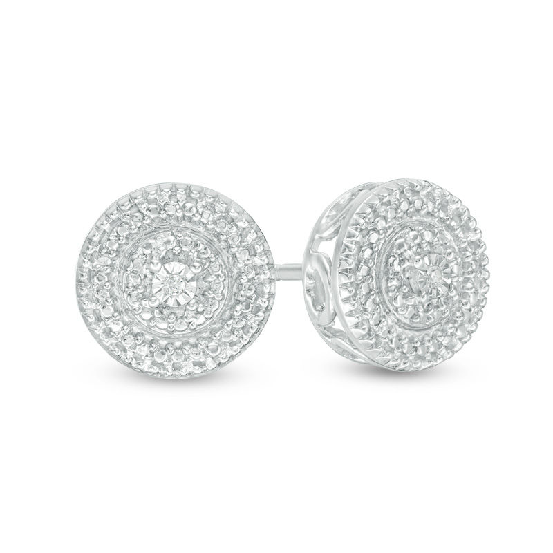 Rhodium-Plated Sterling Silver with Oval Jade & Diamond Accent Stud Earring 