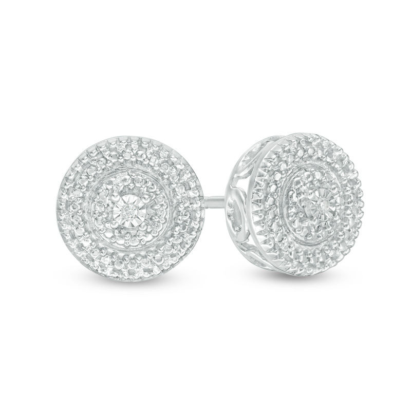 Diamond Accent Double Beaded Frame Stud Earrings in Sterling Silver|Peoples Jewellers