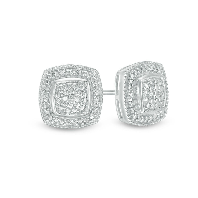 Diamond Accent Cushion Stud Earrings in Sterling Silver|Peoples Jewellers