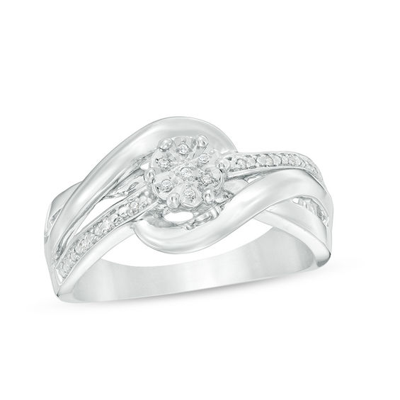 Composite Diamond Accent Layered Crossover Bypass Ring in Sterling Silver Composite Diamond Accent Layered Crossover Bypass Ring in Sterling Silver