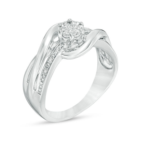 Composite Diamond Accent Layered Crossover Bypass Ring in Sterling