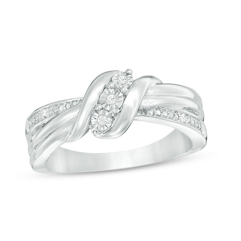 Diamond Accent Three Stone Wave Ring in Sterling Silver|Peoples Jewellers