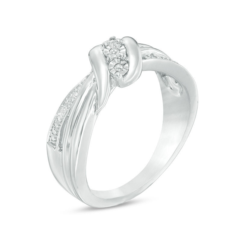 Diamond Accent Three Stone Wave Ring in Sterling Silver