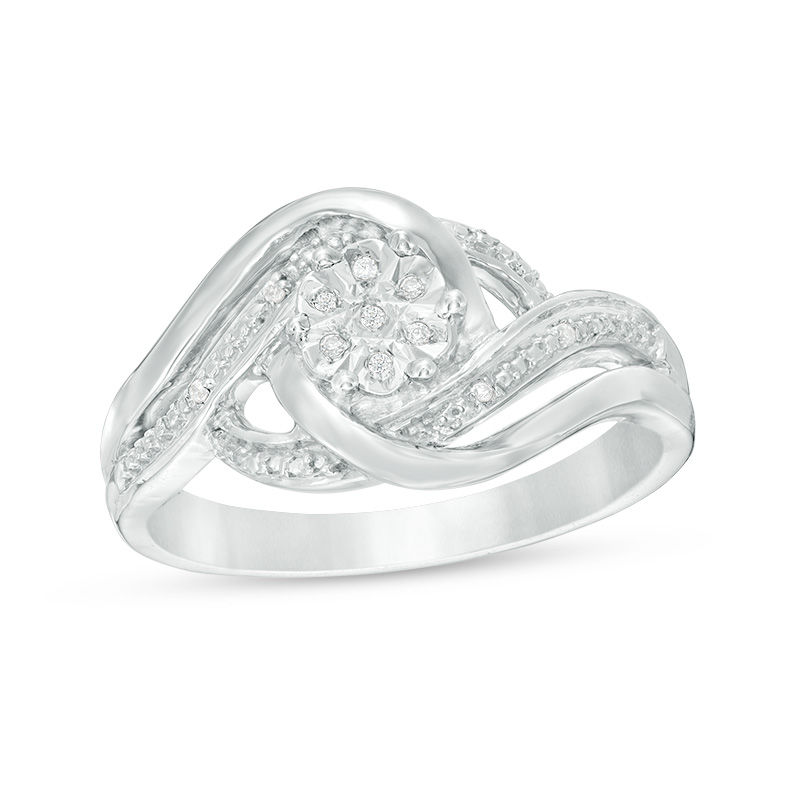 Composite Diamond Accent Bypass Swirl Ring in Sterling Silver