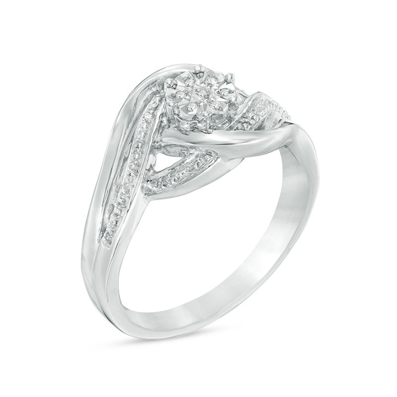 Composite Diamond Accent Bypass Swirl Ring in Sterling Silver