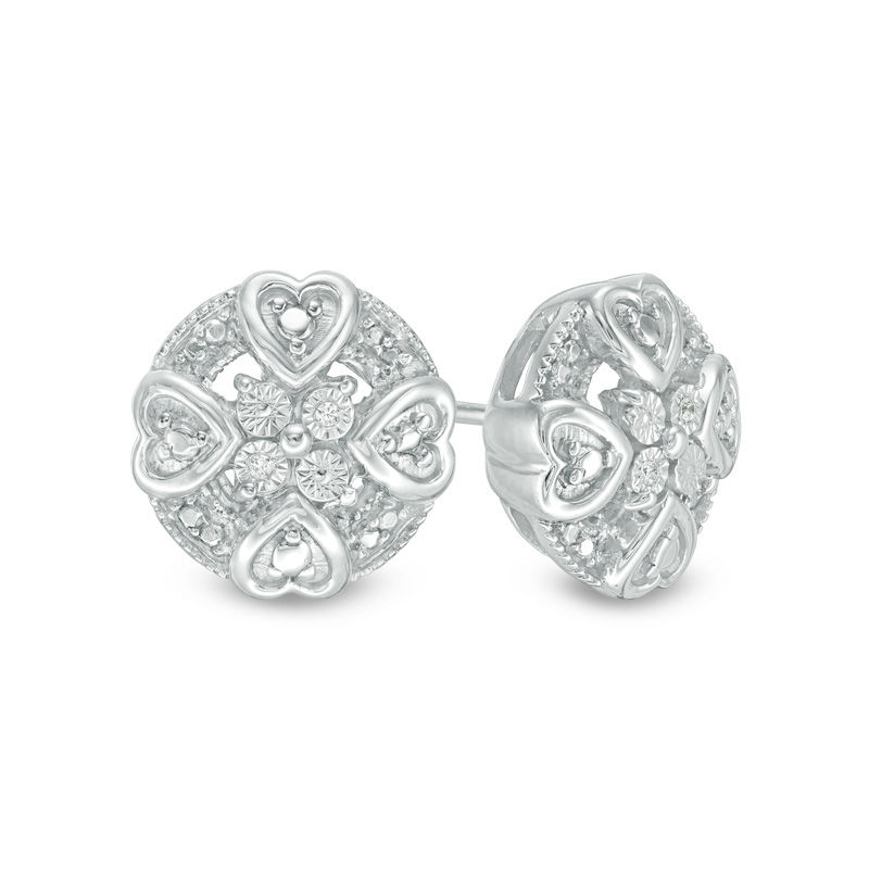 Diamond Accent Mini Heart Frame Stud Earrings in Sterling Silver|Peoples Jewellers
