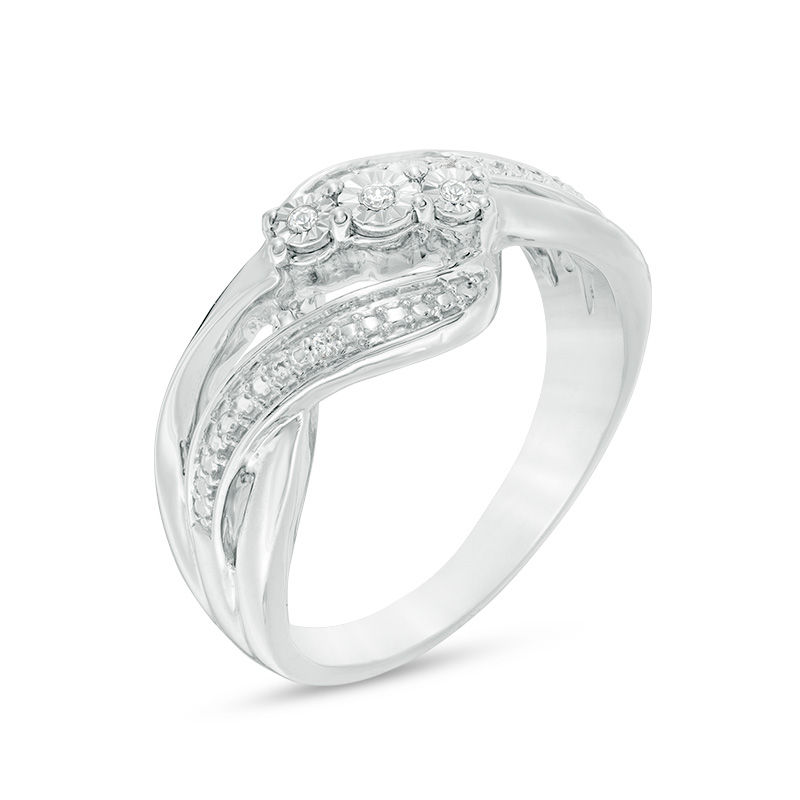 Diamond Accent Three Stone Bypass Wave Ring in Sterling Silver