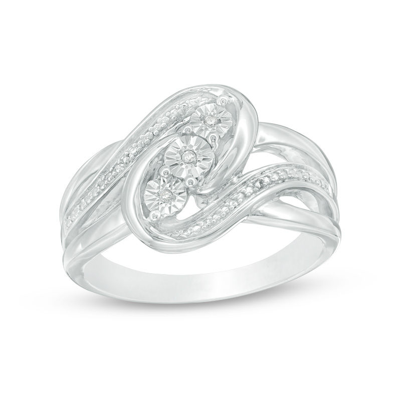 Diamond Accent Three Stone Bypass Ring in Sterling Silver