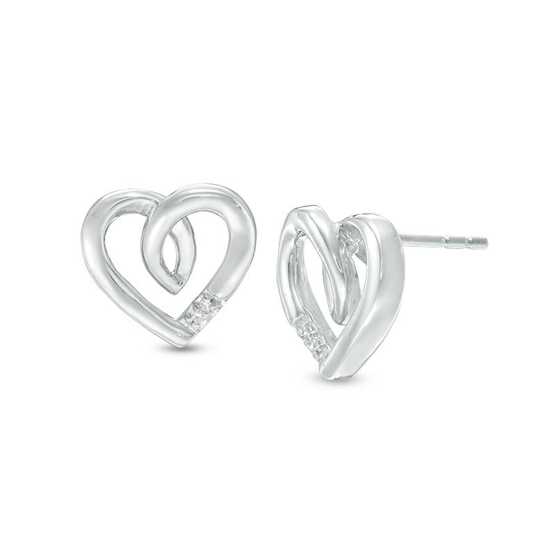 Diamond Accent Loop Heart Stud Earrings in Sterling Silver|Peoples Jewellers
