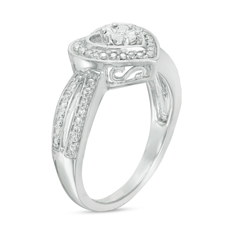 Composite Diamond Accent Heart Frame Ring in Sterling Silver|Peoples Jewellers