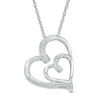 Diamond Accent Double Ribbon Hearts Pendant in Sterling Silver