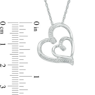 Diamond Accent Double Ribbon Hearts Pendant in Sterling Silver