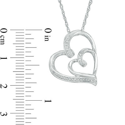 Diamond Accent Double Ribbon Hearts Pendant in Sterling Silver