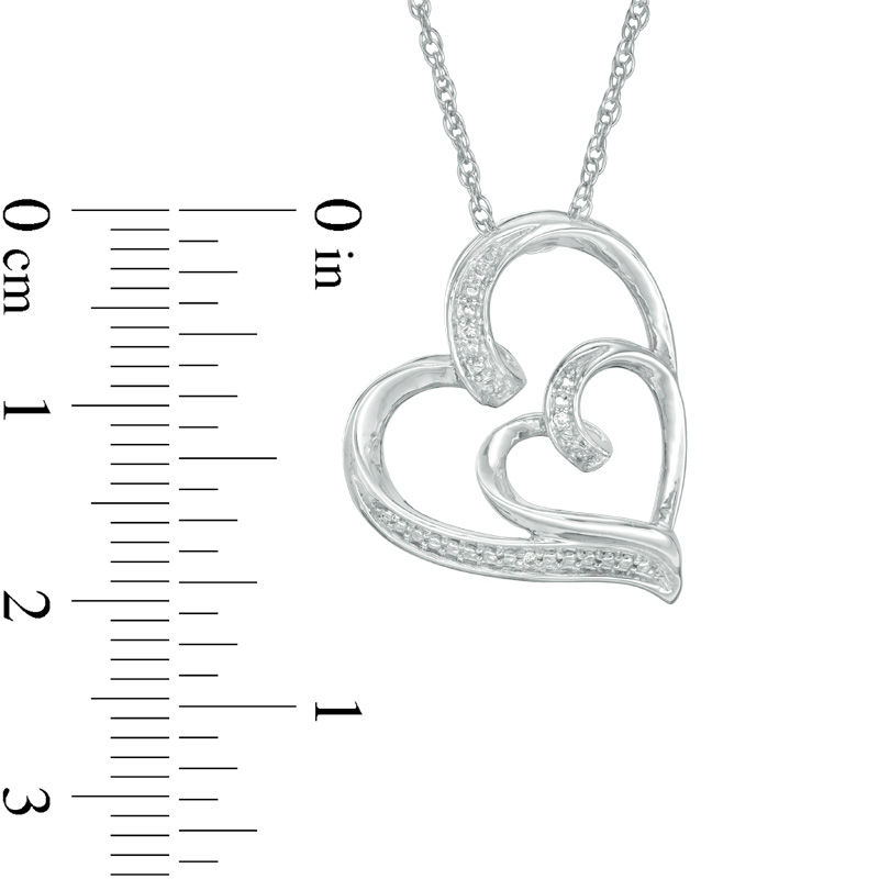 Diamond Accent Double Ribbon Hearts Pendant in Sterling Silver