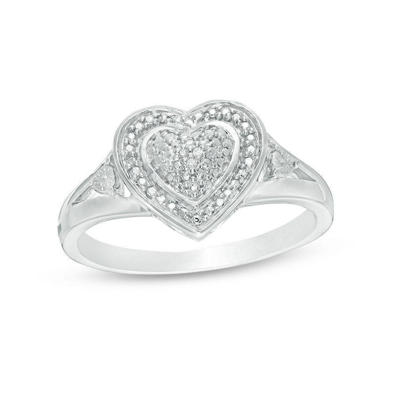 Multi-Diamond Accent Frame Heart Ring in Sterling Silver|Peoples Jewellers