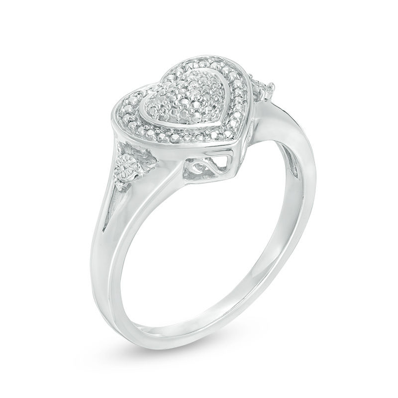 Multi-Diamond Accent Frame Heart Ring in Sterling Silver