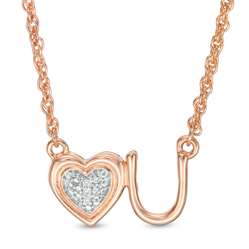 Composite Diamond Accent Heart "U" Necklace in Sterling Silver with 14K Rose Gold Plate - 17.5"