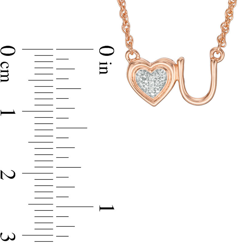 Composite Diamond Accent Heart "U" Necklace in Sterling Silver with 14K Rose Gold Plate - 17.5"