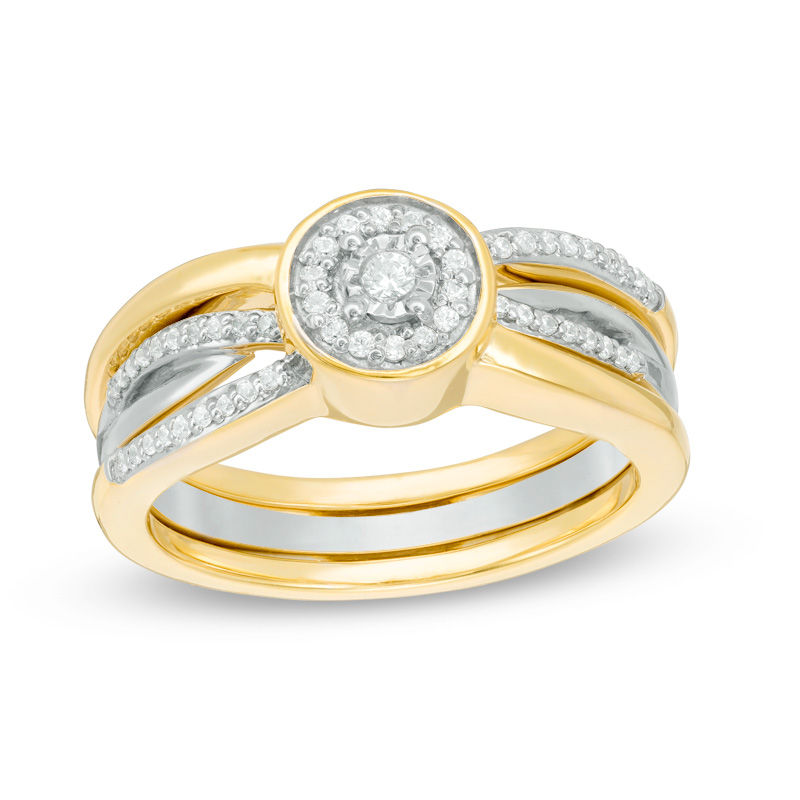 Convertibilities 0.20 CT. T.W. Diamond Crossover Three-in-One Ring in Sterling Silver and 10K Gold