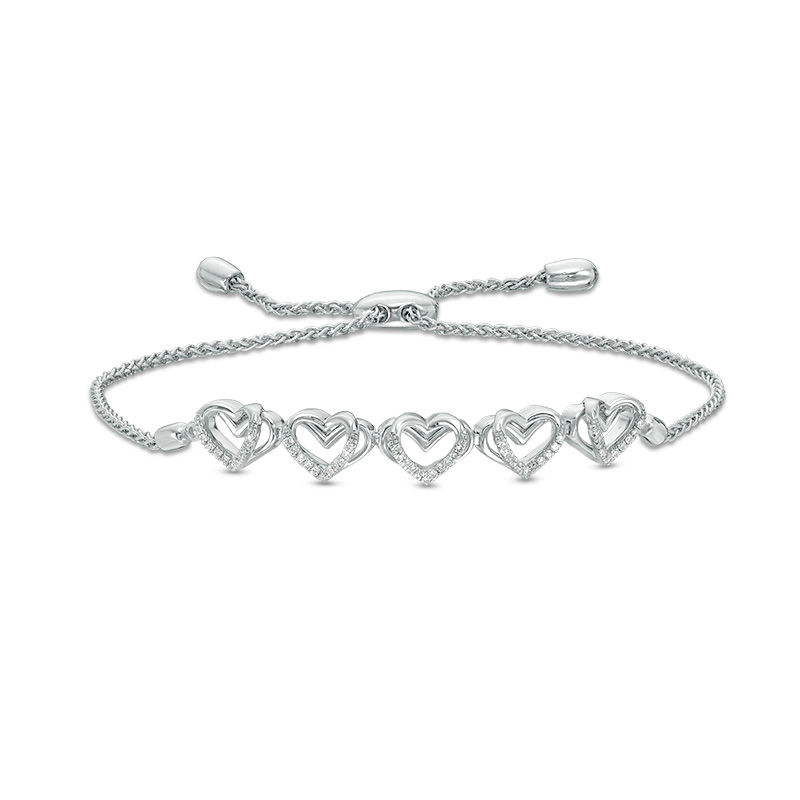 The Kindred Heart from Vera Wang Love Collection 0.12 CT. T.W. Diamond Bolo Bracelet in Sterling Silver - 9.5"