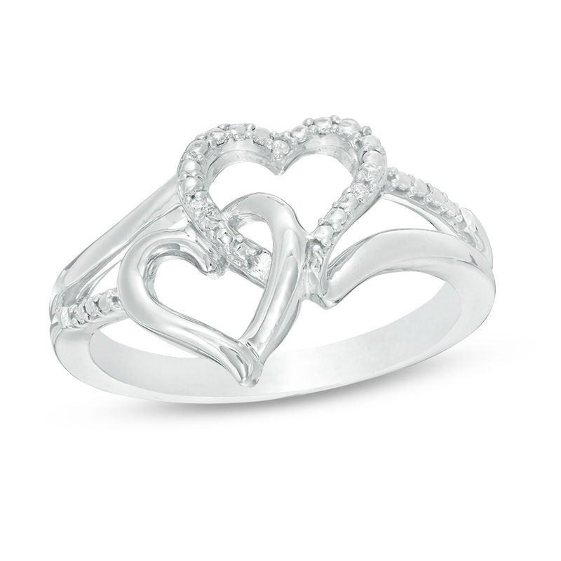 Diamond Accent Interlocking Double Hearts Ring in Sterling Silver|Peoples Jewellers