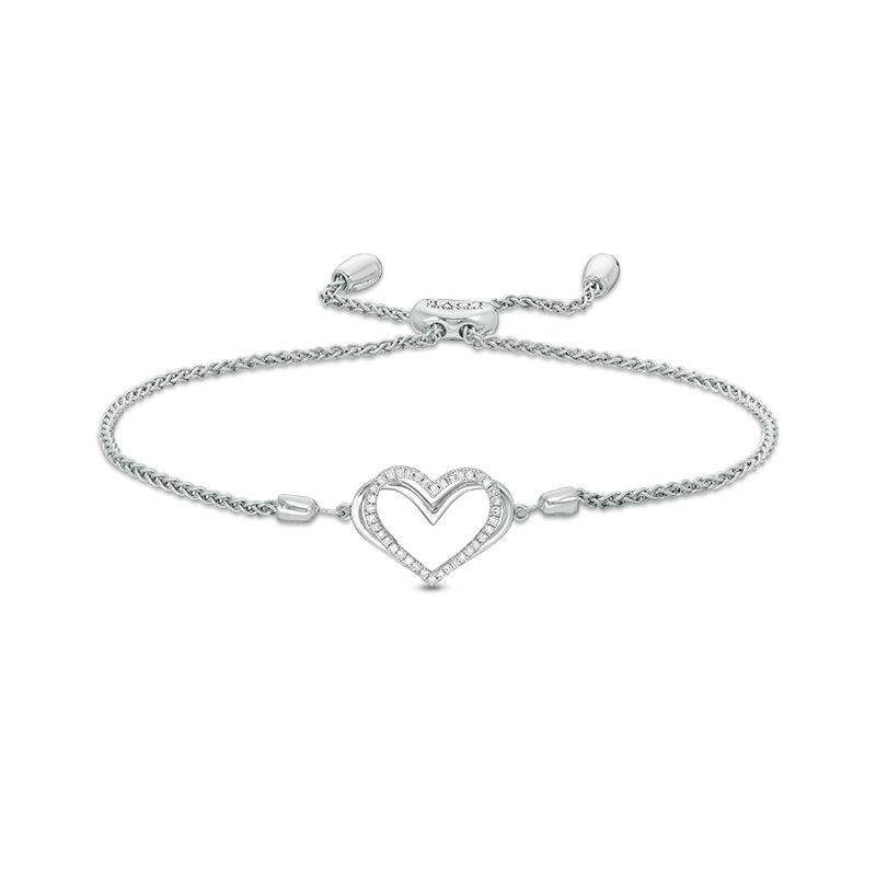 The Kindred Heart from Vera Wang Love Collection 0.09 CT. T.W. Diamond Bolo Bracelet in Sterling Silver - 9.5"