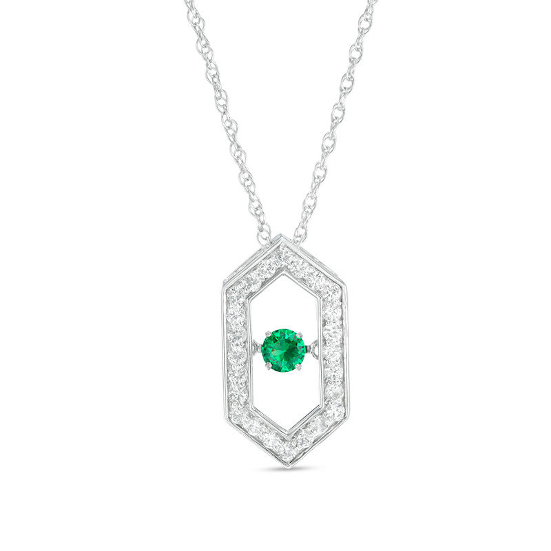 Unstoppable Love™ Lab-Created Emerald and White Sapphire Elongated Hexagon Pendant in Sterling Silver