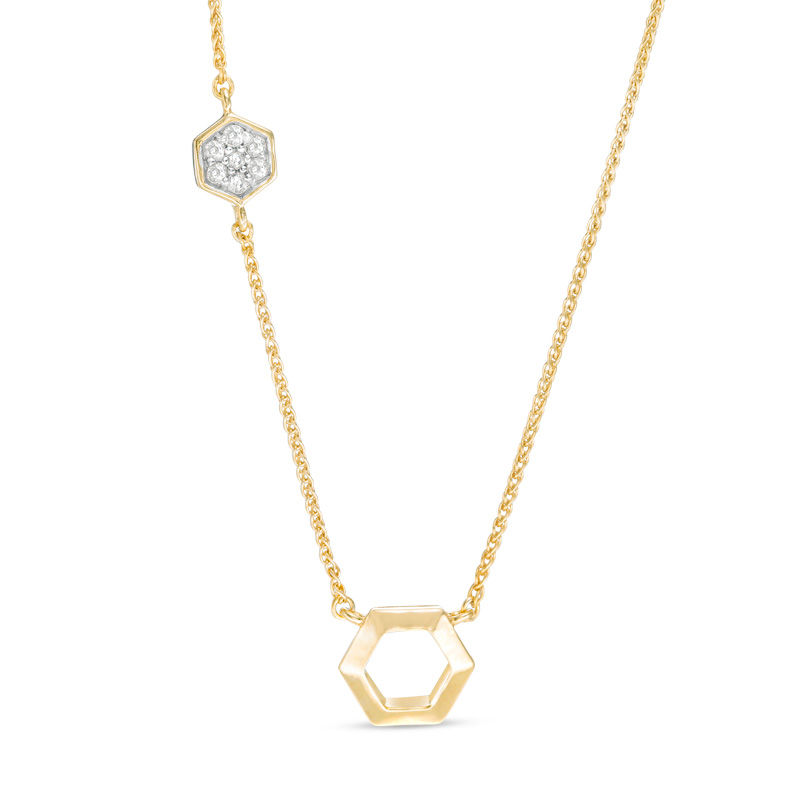 Lab-Created White Sapphire Hexagon Necklace in 10K Gold - 17.5"