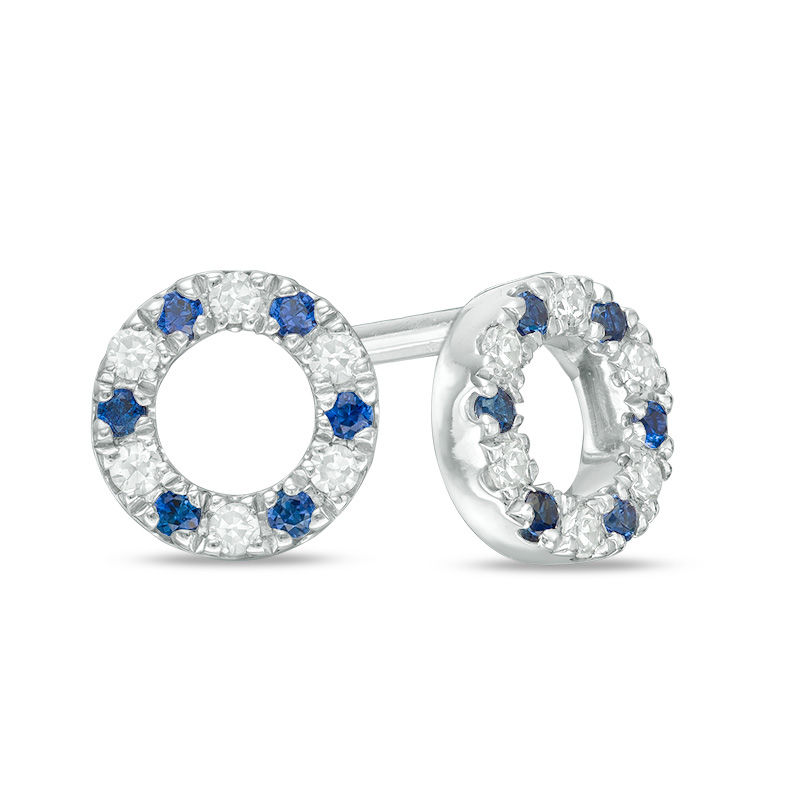Vera Wang Love Collection Blue Sapphire and 0.05 CT. T.W. Diamond Open Circle Stud Earrings in Sterling Silver
