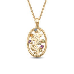 Mother's Birthstone Oval Rope Frame Vine Pendant (3-6 Stones)