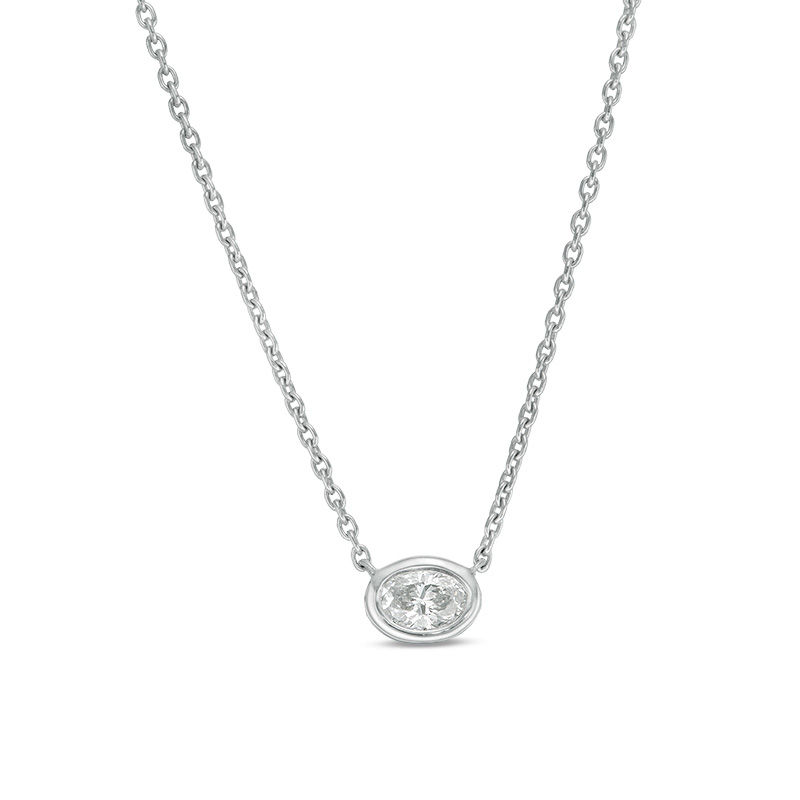 0.09 CT. Oval Diamond Solitaire Necklace in 10K White Gold