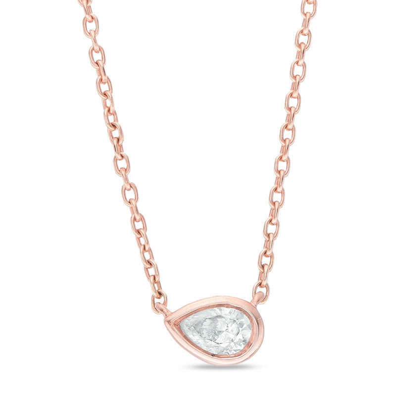 0.09 CT. Pear-Shaped Diamond Solitaire Necklace in 10K Rose Gold