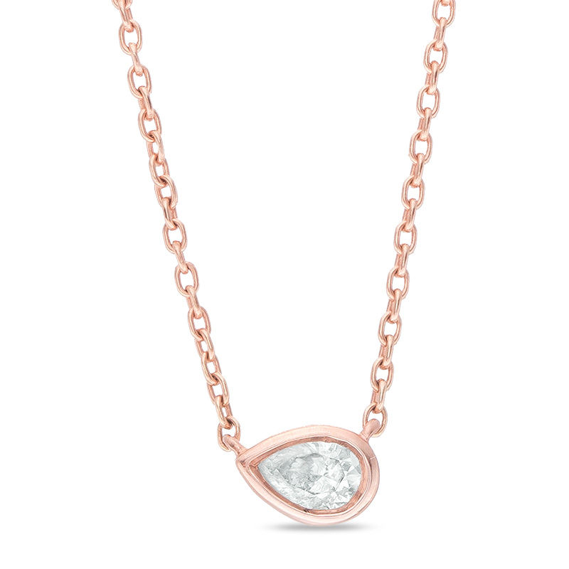 Main Image 1 of 0.09 CT. Pear-Shaped Diamond Solitaire Necklace in 10K Rose Gold