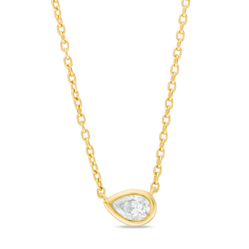 Main Image 1 of 0.09 CT. Pear-Shaped Diamond Solitaire Necklace in 10K Gold