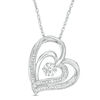 Diamond Accent Tilted Double Heart Pendant in Sterling Silver
