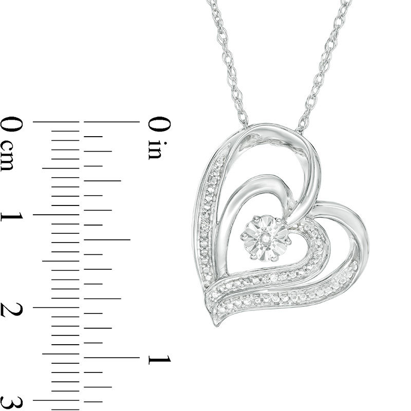 Diamond Accent Tilted Double Heart Pendant in Sterling Silver