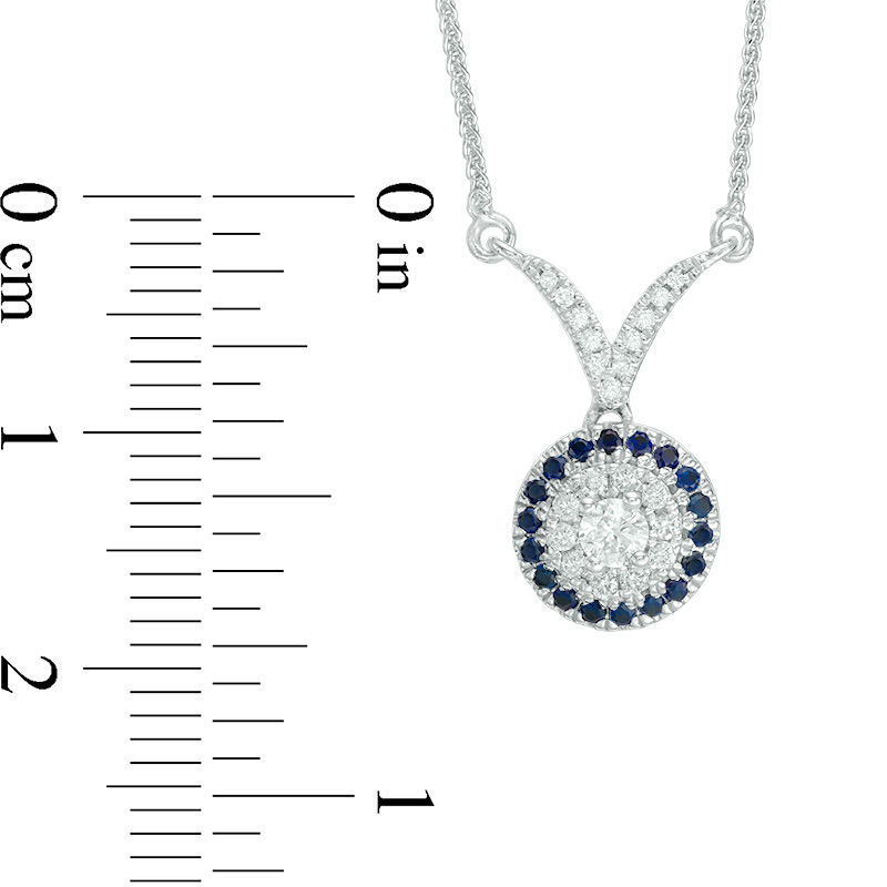 Vera Wang Love Collection 0.18 CT. T.W. Diamond and Blue Sapphire Frame Chevron Necklace in 14K White Gold - 19"