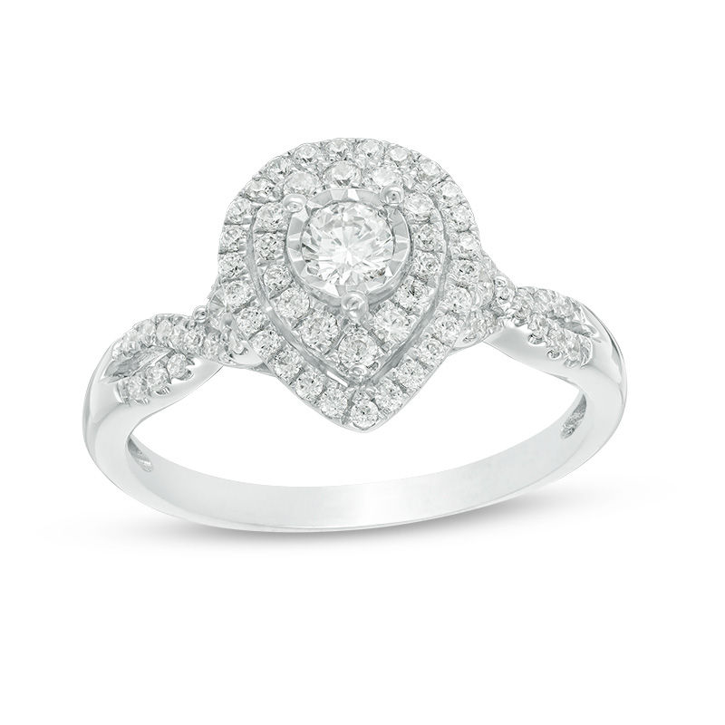 Main Image 1 of 0.45 CT. T.W. Diamond Double Pear-Shaped Twist Engagement Ring in 10K White Gold