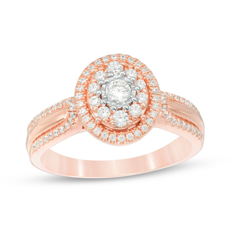 0.45 CT. T.W. Diamond Double Oval Frame Engagement Ring in 10K Rose Gold